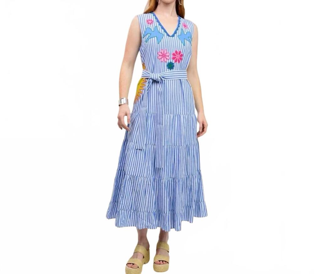 NEW UNCLE FRANK sun sation striped tiered maxi dress in blue
